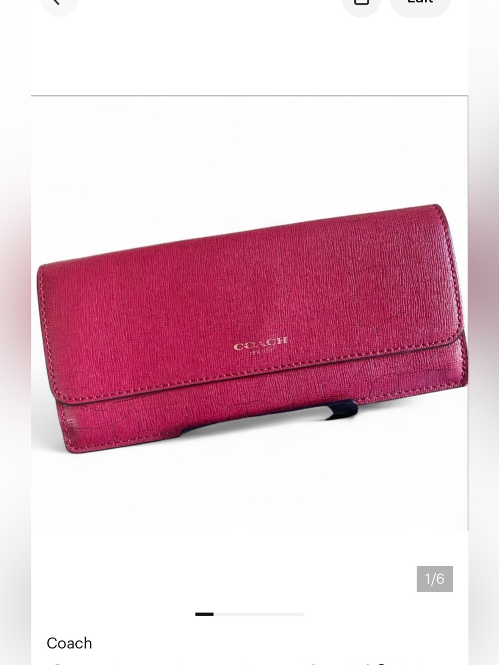 Coach Red Leather slim bifold long Wallet deep red/burgundy with a faux crackle